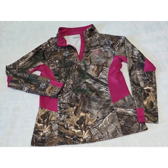 Realtree Tops - Realtree Womens Large camouflage performance 1/4 zip pullover Pink panels hunt
